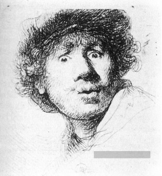 Autoportrait fixant Rembrandt Peinture à l'huile